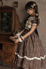Brown Moro Coco [Hot Air Balloon] Print Ruffle Bowknot Sweet Elegant Princess Lolita Dress Long Version - Product - 2