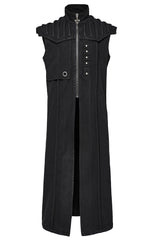Black Stand Collar High Waisted Slim Men's Gothic Long Vest - Product - 5