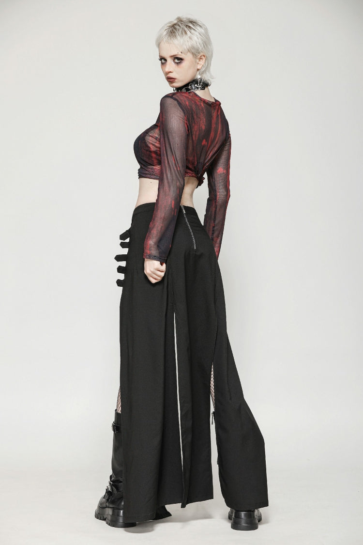 Black Buckled Zippered Women's Punk Side Slit Long Skirt - Product - 11