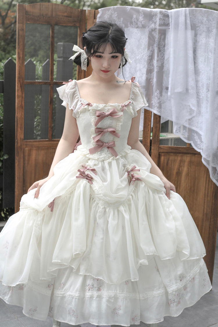 Rose Elegant Short Sleeves Print Ruffle Bowknot Sweet Plus Size Lolita Dress 2 Colors - Product - 6