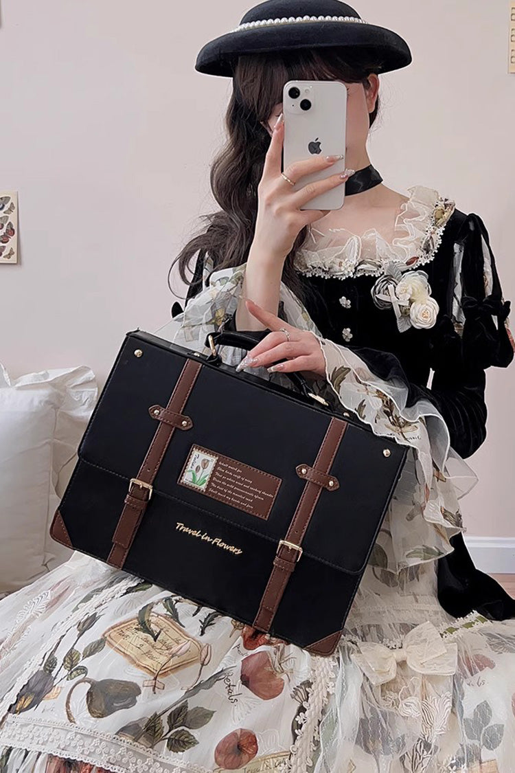 Black Travel Among Flowers College Style Sweet Lolita Handbag - Black - 1