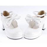 White PU Round Toe Ankle Straps Bow Decoration Platform Sweet Lolita Shoes - Product - 2