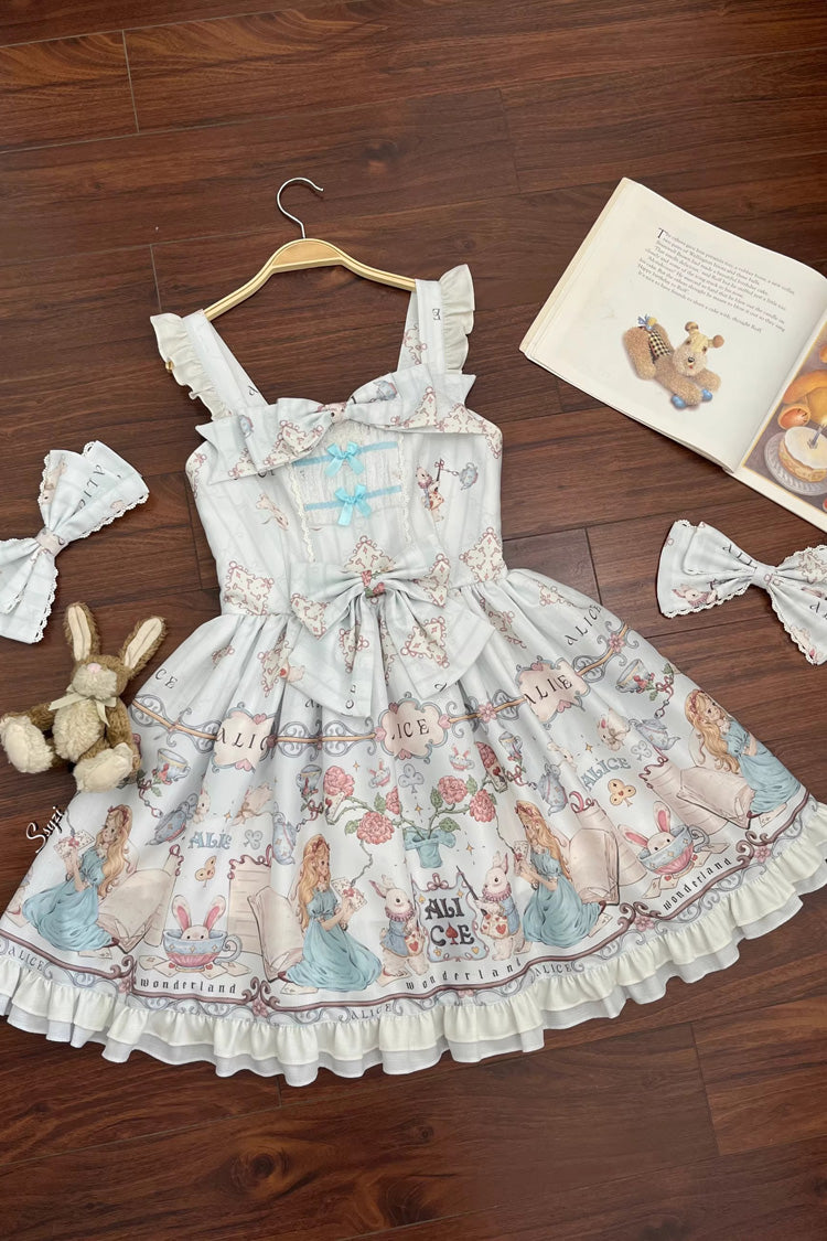 Light Blue [The Princess's Magical Diary] Printed Sleeveless Ruffled Bow Sweet Princess Lolita Jsk Dress - Product - 3