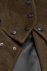 Coffee Long Sleeves Faux Fur Stitching Lace-Up Detachable Women's Gothic Coat - Product - 6