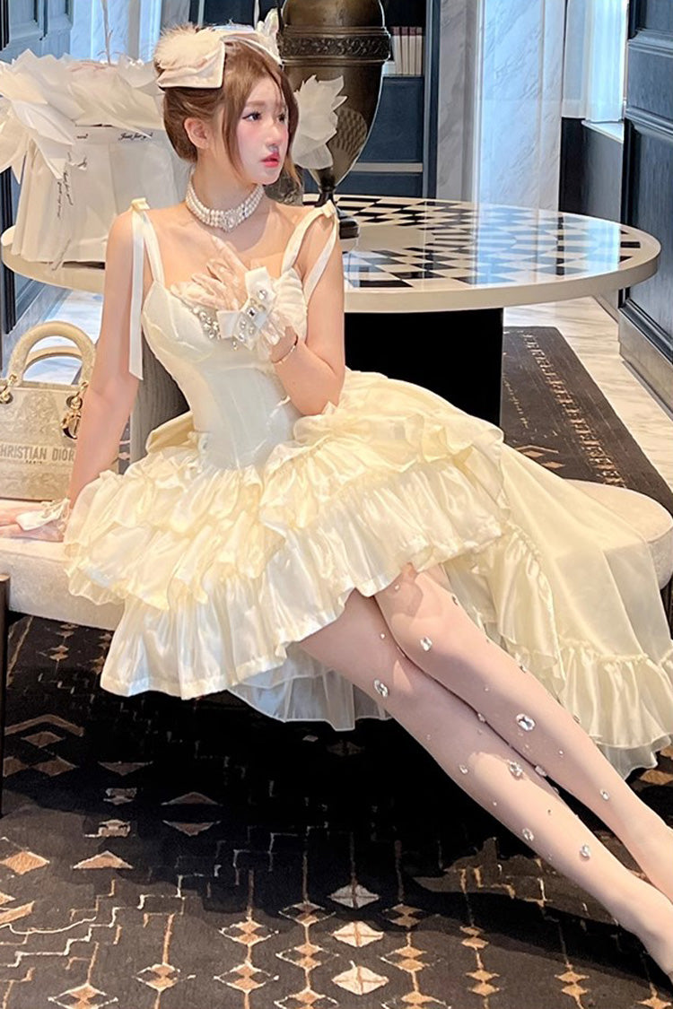White Triple-Layered Ruffle Bowknot Lace Sweet Princess Lolita Jsk Dress - image 3