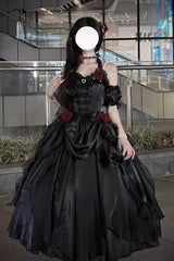 Black [Cindy Rose] Halterneck Sleeveless Ruffle Bowknot Gothic Elegant Lolita Jsk Dress - Black - 1
