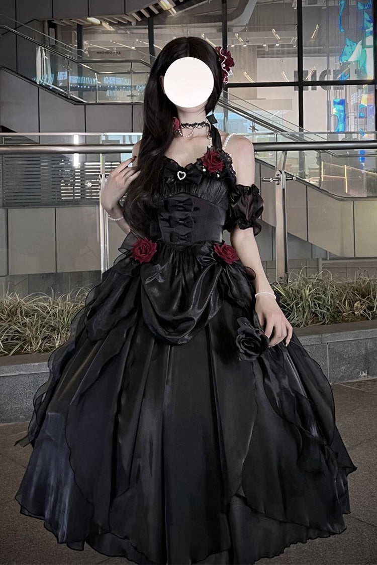 Black [Cindy Rose] Halterneck Sleeveless Ruffle Bowknot Gothic Elegant Lolita Jsk Dress - Black - 1
