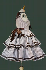 [From the Other Side] Sleeveless Triple-Layered Vertical Stripes Print Print Ruffle Bowknot Sweet College Style Lolita Jsk Dress - Product - 7