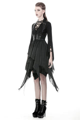 Black Chiffon Sleeveless Cut-Out Chest Irregular Hem Lace-Up Buckled Women's Punk Jacket - Product - 2