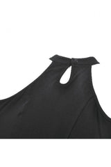Black Women's Punk Halterneck Cross Double Buckled Waist Mesh Splice Tank Top - Product - 16
