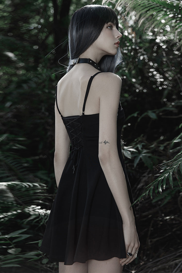 Black Bat Fleece Embroidered Sun Gothic Suspender Women's Dress - Product - 3