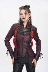 Red Pentacle Lace-Up Buckle Women's Punk Jacket - Product - 4