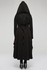 Black/Red Knitted Long Sleeves Big Hat Mystery Witch Rose Pattern Women's Gothic Coat - Product - 6