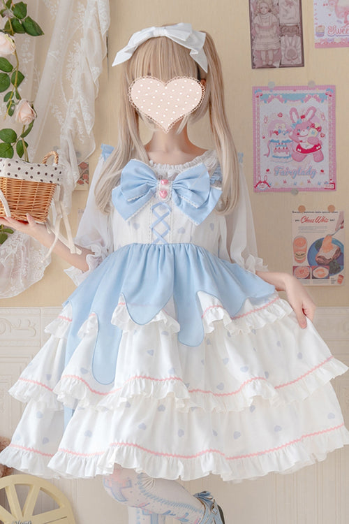 White/Blue Multi-Layer Ruffled High Waist Sweet Lolita Layered JSK Dress - Product - 3