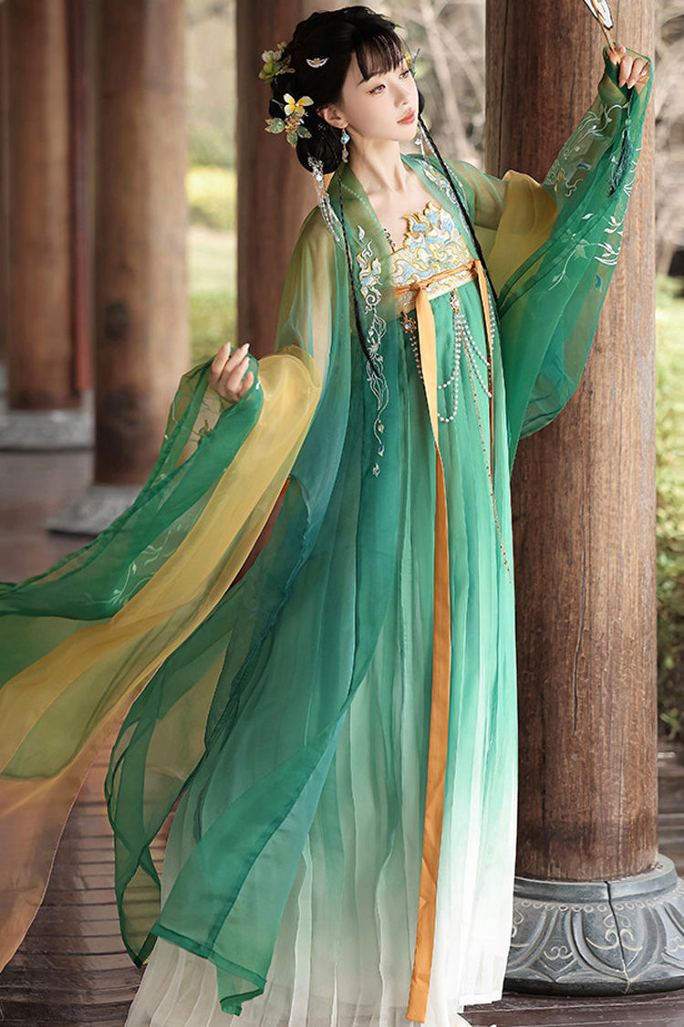 Green [Legends of the Tang Dynasty] High Waisted Printed Embroidered Women's Classic Hanfu Dress Set - Product - 3
