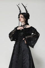 Black Ruffled Off Shoulder Long Bishop Sleeves Lace Women's Gothic Cape - Product - 5