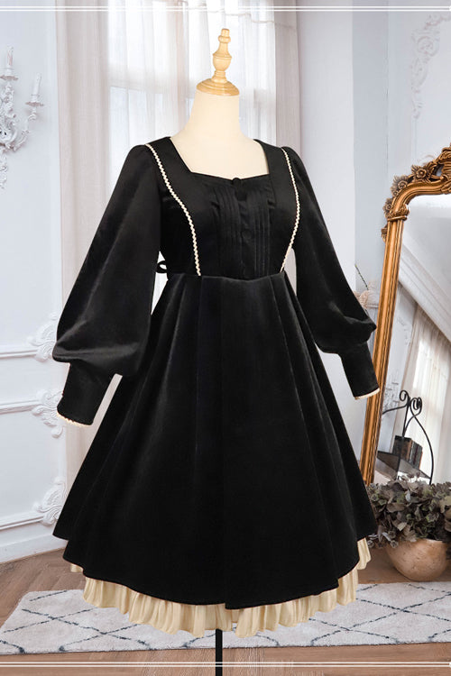 Black Velvet Fake Collar High Waist Classic Lolita OP Dress - Product - 6