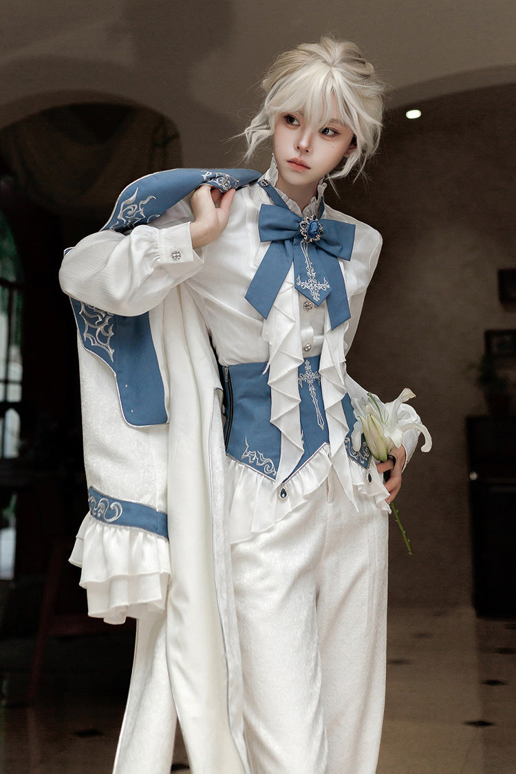White [Moonlit Paladin Prince] Ruffle Embroidery Bowknot Classic Prince Handsome Ouji Lolita Set - Product - 6