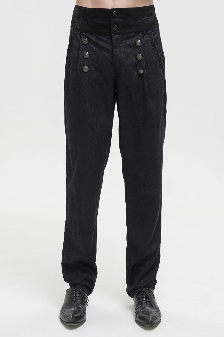 Black High Waist Jacquard Double Breasted Vintage Men's Punk Trousers - Black - 1