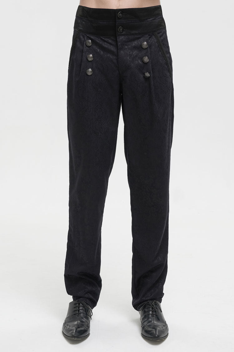 Black High Waist Jacquard Double Breasted Vintage Men's Punk Trousers - Black - 1