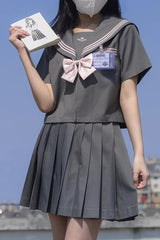 Grey Sweet College Style Navy Collar Japanese School Pleated Skirt - Grey - 1