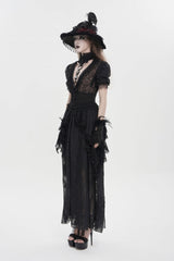 Black V Collar Short Sleeves Hanayome Lace Women's Gothic Wedding Dress - Product - 3
