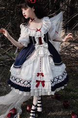 White/Blue Gorgeous White Snow Princess Half Sleeves Ruffle Sweet Lolita Tiered Dress - Product - 2