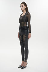 Black Wool Shoulder Loop Adjustable Asymmetric Wrapped Women's Punk T-Shirt - Product - 5