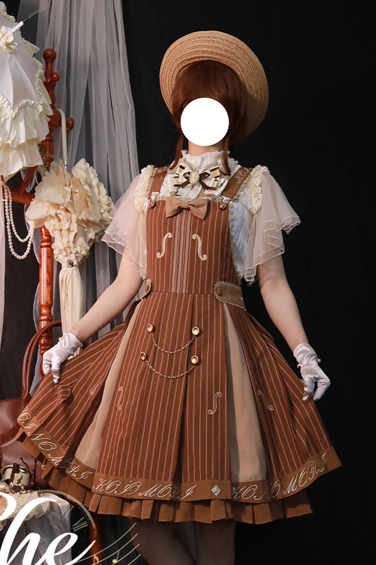 The Violin Embroidery Print Ruffle Bowknot Sweet College Style Lolita Strap Dress 2 Colors - Product - 2