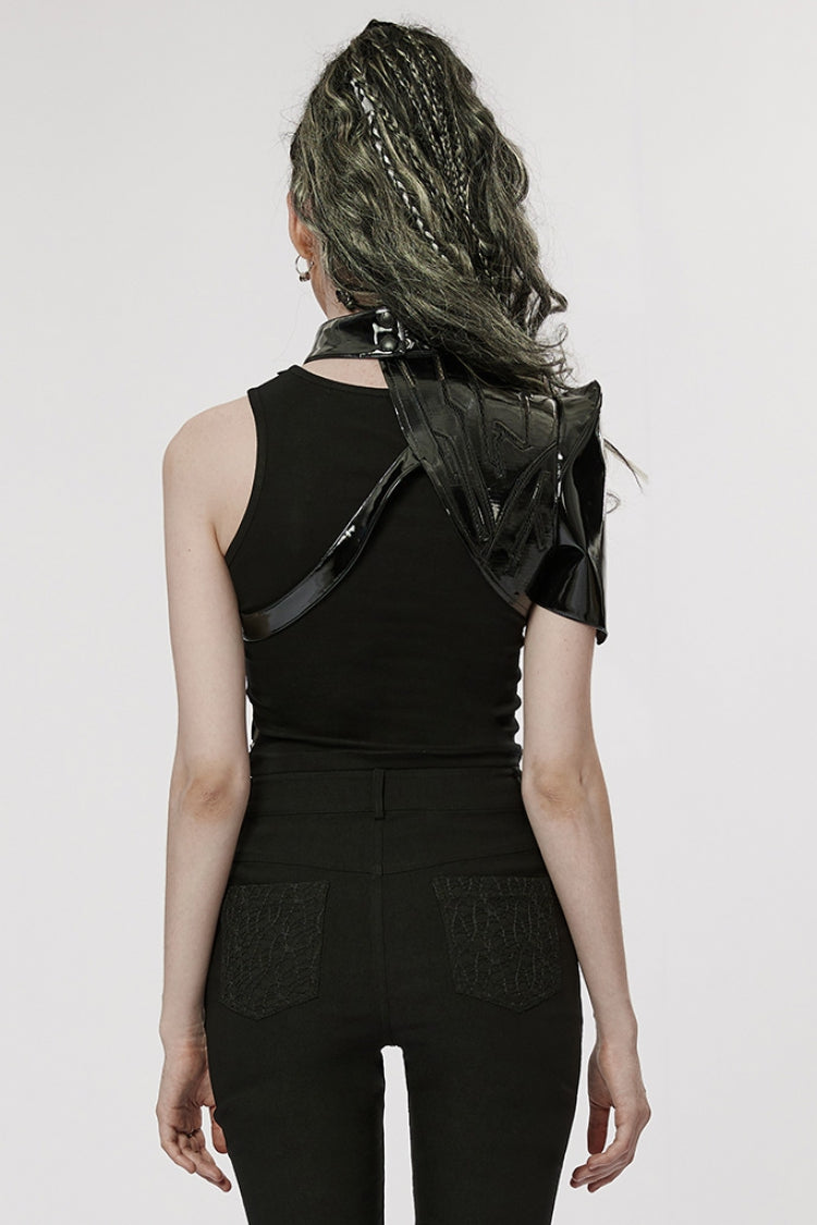 Black Stand Collar Women's Punk Patent Leather Body Harness - Product - 3