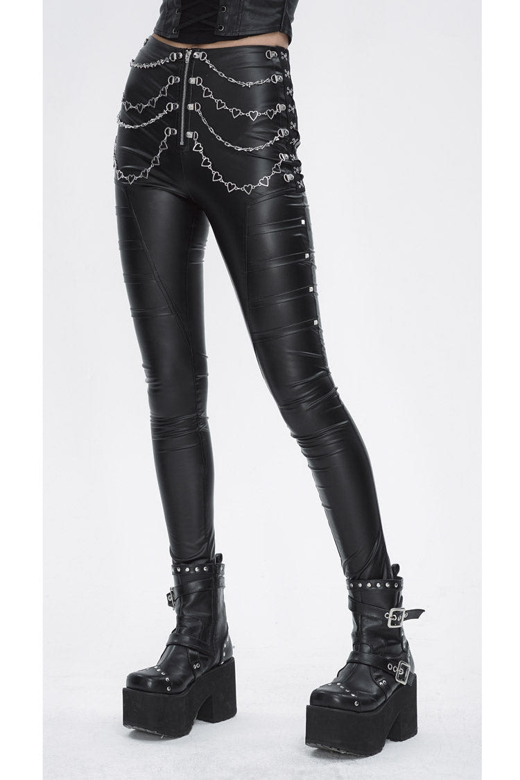 Black Chain Stud Skintight Leather Womens Punk Pants - Product - 4