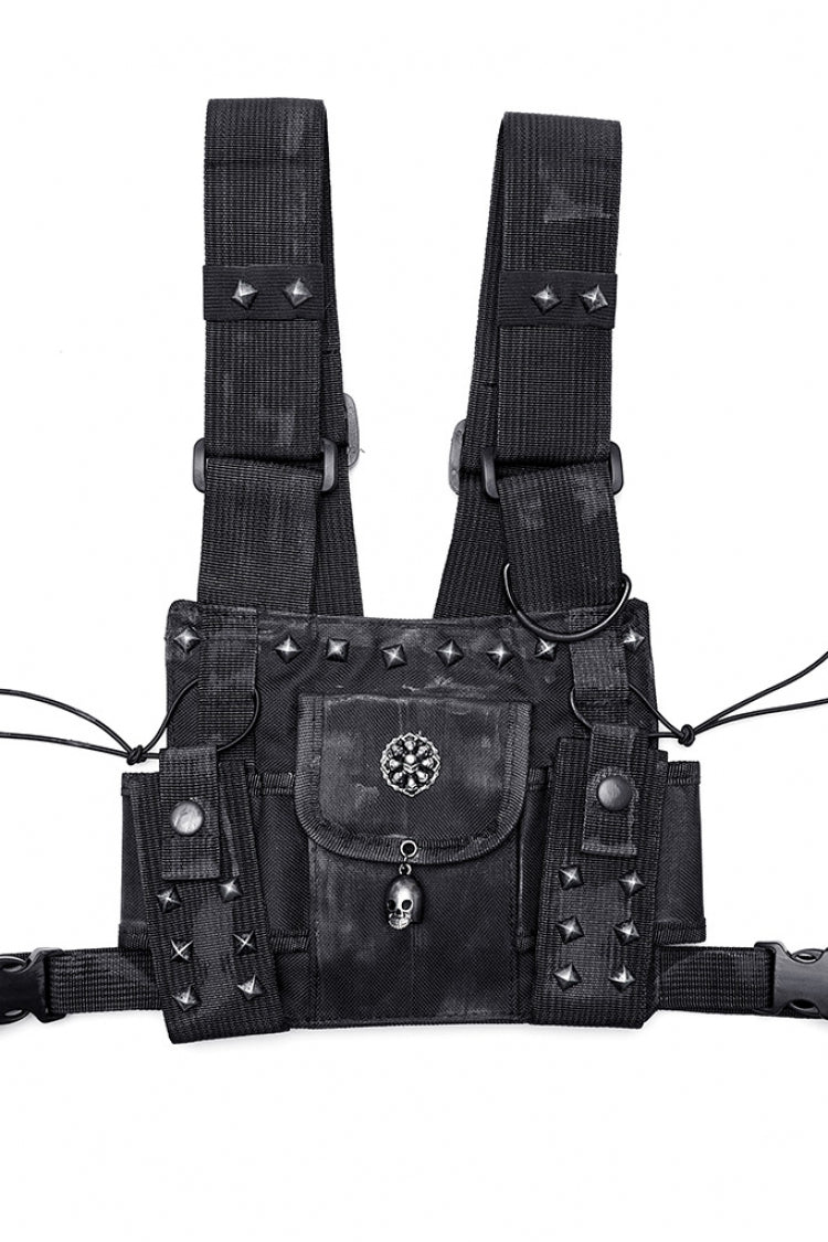 Black Post-Apocalyptic Rivets Skull Women's Steampunk Adjustable Strap Bag - Product - 5