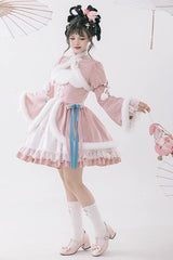 White/Pink Ruffle Cardigan Chinese Style Princess Sweet Lolita Jsk Dress - Product - 4