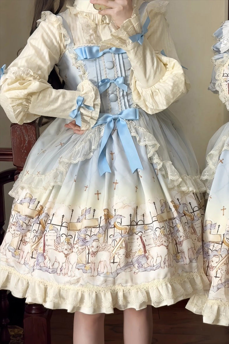 [Angel Lamb] Sleeveless Printed Ruffled Bow Sweet Lolita Jsk Dress 3 Colors - Product - 6