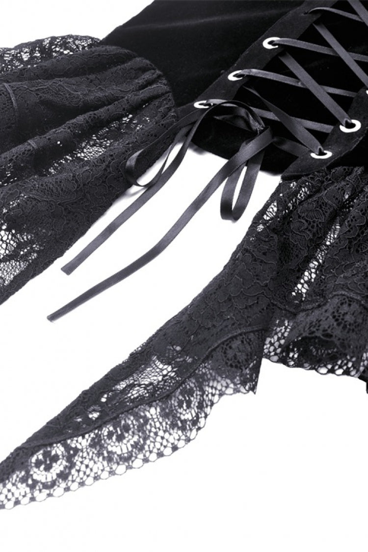 Black Sleeveless Floral Embroidered Velvet Women's Gothic Corset - Product - 15