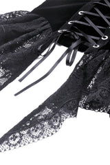 Black Sleeveless Floral Embroidered Velvet Women's Gothic Corset - Product - 15
