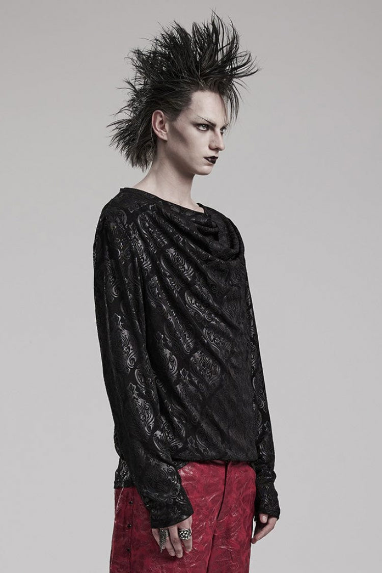 Black Long Sleeves Print Mens Gothic T-Shirt - Product - 2