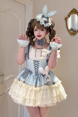 [Goodnight Alice] Sleeveless Ruffled Bow Lace-Up Sweet Lolita Jsk Dress 3 Colors - Blue - 1