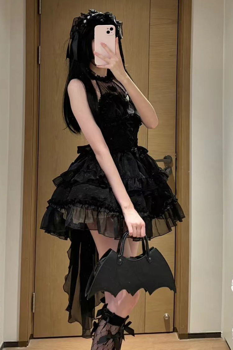 Black Halterneck Triple-Layered Bowknot Lace Gothic Lolita Jsk Dress - Product - 5