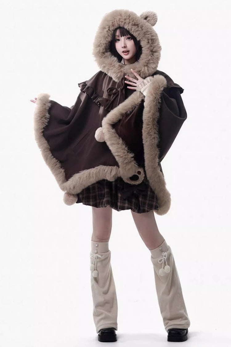 Brown [Fluffy Little Bear] Sleeveless Printed Ruffled Bow Sweet Lolita Strap Dress - Product - 4