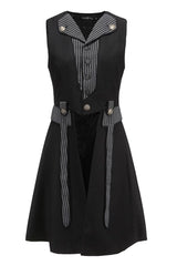 Black Eternal Dawn Retro Elegant Handsome Neutral Prince Gothic Ouji Long Coat - Black - 1
