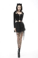 Black Long Sleeves Irregular Moon-shaped Zipper Women's Punk Crop Top with Cat's Ears Hood - Product - 11
