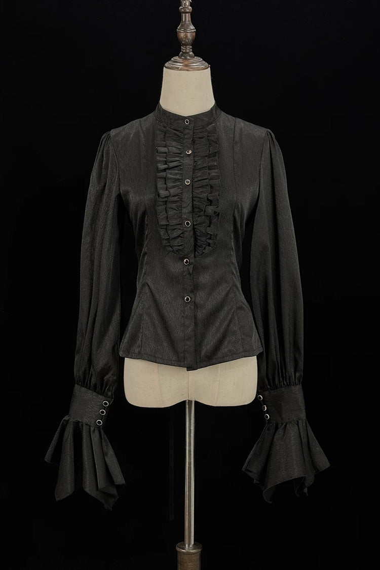 Black/Red [Moonlit Return] Jacquard Printed Lace-Up Gothic Elegant Ouji Lolita (Blouse/Pants/Shorts/Vest) - Black-Blouse(Only) - 8