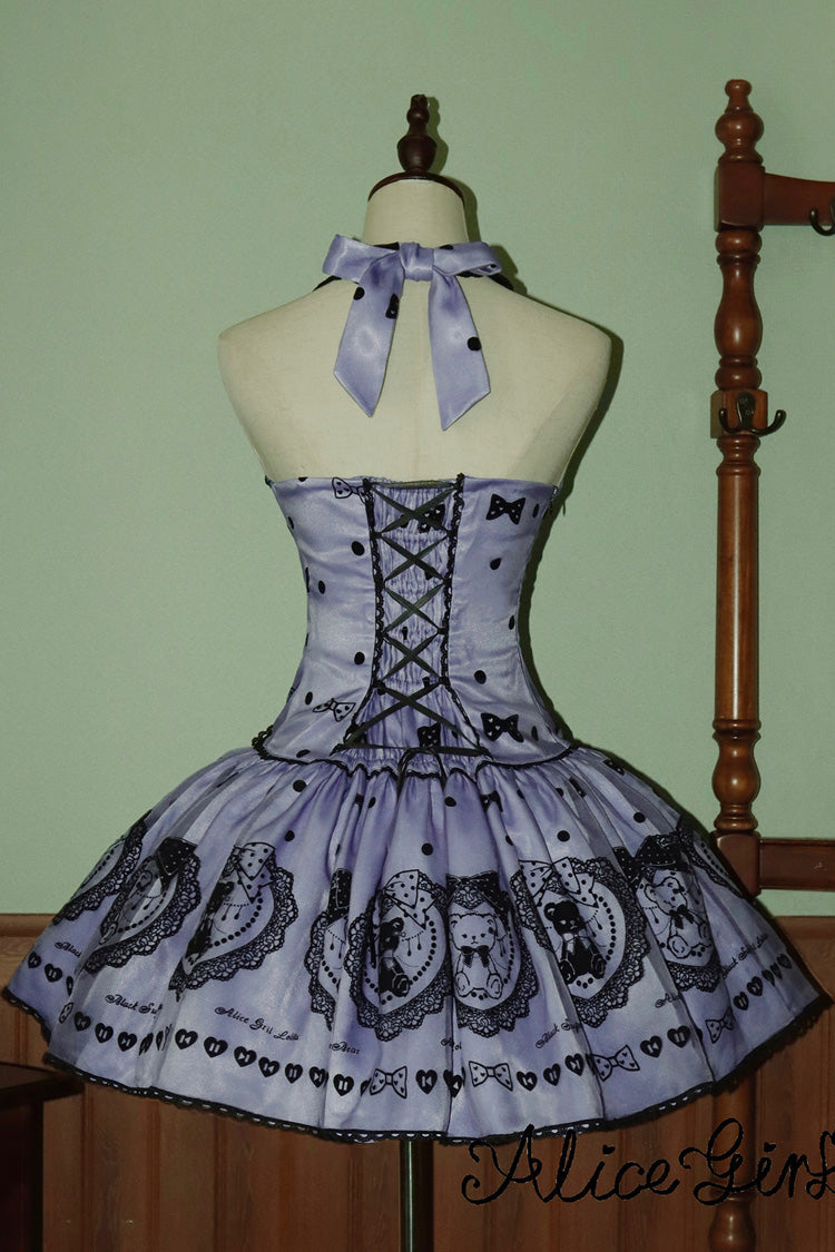 Purple [Sugar Bear] Halterneck Sleeveless Embroidered Bow Sweet Lolita Dress - Product - 7
