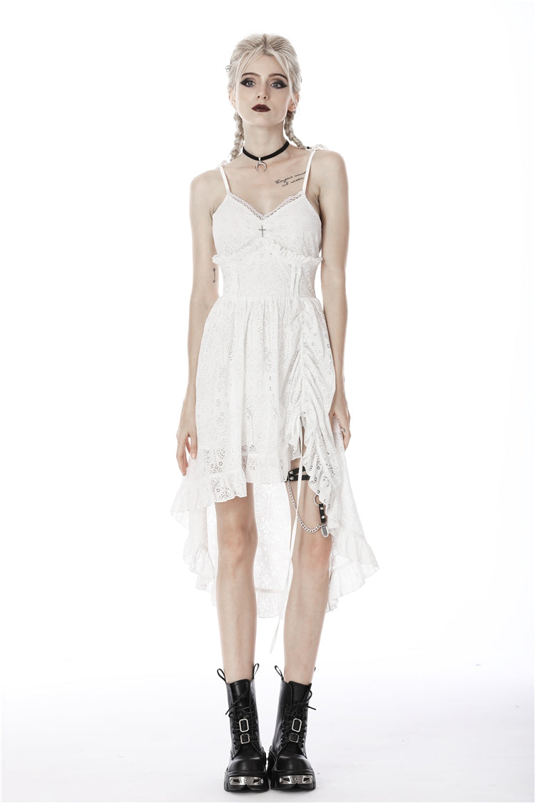 White Floral Lace Lace-Up Women's Steampunk Slip Cocktail Dress - Product - 7