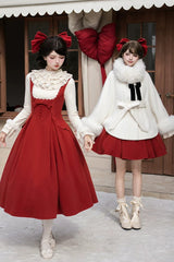 Red [Letters and Poems · Velvet Rose] Sleeveless Embroidered Bow Fishbone Classic Elegant Lolita Bandeau Dress 2 Versions - Product - 10