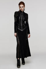 Black Stand Collar Snake Print Stitching Lace-Up Mesh Women's Gothic Dress - Product - 4