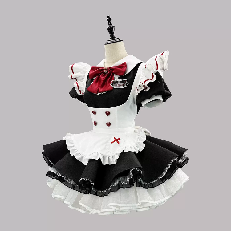 Cute Maid Lolita Dress with Heart Buttons and Bow Charm - view 7