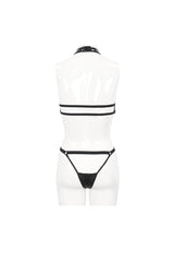 Black Detachable Hanging Neck Vertical Grain Texture Women's Punk Fun Suit - Product - 8