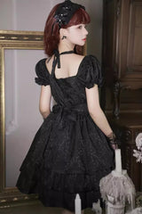 Black Thorn Rose Short Sleeves Multi-layer Ruffle Bowknot Gothic Princess Lolita Dress - Product - 5